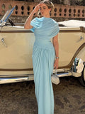 Elegant Pleated Shawl Long Dresses Women Vintage Sleeveless Slim Fit Evening Dress Female Spring Summer Chic Party Vestidos