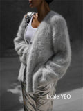 Spring Autumn Women Cardigan Sweater Jacket 2025 Imitation Mink Fur Versatile Female Sweater V-neck Loose Ladies Knitted Top