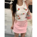 Pbong  Spicy Girl Letter Print Knitted Crop Top Women's Sleeveless Slimming Vest New Inner Wear Fashionable Design