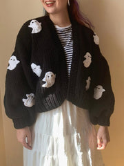 Gothic Halloween Ghost Embroidered Loose Sweater Women's  Autumn Winter Warm Kawaii Long Sleeve Cardigan Sweater