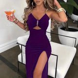 Fashionable Women's Sleeveless V-Neck Dress Hollow out Belted mid Waist Cleanfit Style Polyester Cotton Blend Skirt Dress