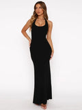 Halter Backless Sexy Maxi Dress Women Gown Summer New Solid U Neck Sleeveless High Waist Long Dress Elegant