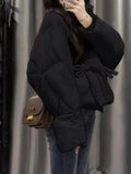 Women Fall Winter Jacket Bow Outwear Vacation Attire Black Casual Stand Collar Puffer Bow Jacket Solid Christmas Business Coat