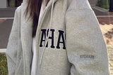 Pbong  Trendy American Style Embroidered Hooded Sweatshirt Women's Loose Fit Oversize Jacket Versatile Top For Spring And Autumn
