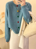 Japanese Sweet and Fresh Round Neck Colorful Button Knitwear Coat Academy Style Western Versatile Sweater Women's Cardigans