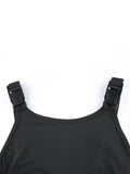 Sleeveless Cut Out Skinny Sexy Buckle Straps Bodysuit Women Goth Rave Streetwear Baddie Outfits
