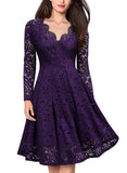 Pbong  Russian Lace Dress Women's Cross-Border V-neck Mini Skirt Elegant Commute Style Polyester Fabric High Waist Long Sleeve