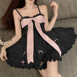 Pbong  Sweet Princess Big Bow Camisole Dress Patchwork High Waist Lace Layered Mini Dress Sexy Backless Party Evening Vestidos