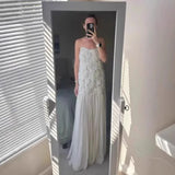 Fashion Sweet 3D Flower Patchwork Long Dress Chiffon Solid Color Pleated Party Dress 2025 New Summer Vacation Woman Clothing