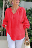 Pbong  Long Sleeve V Neck Button Blouses And Tops Daily Elegant Top Female Fashion Cotton Linen Solid Loose Shirts Women Summer Casual