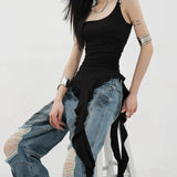 Sexy Tank Top Asymmetrical Black Y2k Women Ruffle Grunge Backless Coquette Fashion Streetwear Tops Solid Aesthetics
