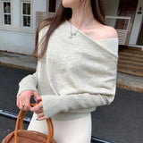 Pbong  New Winter Elegant Long Sleeve Knitted Shoulder Women's Fashionable Design Polyester Fiber Casual Commute Style Sweater
