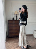 Silver Sequin A-line Fishtail Skirt Vintage Skirts for Woman Long Dress Korean Fashion Y2k Clothing Faldas Para Mujeres