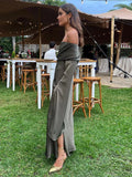 Fashion Sexy Solid Off Shoulder Midi Dress For Women Elegant Chic Slash Neck Long Sleeve Dresses Female Evening Party Club Robes