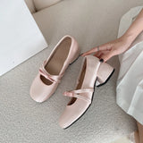 Pbong  Chunky Heel Mary Jane Shoes for Women Pink French Style Spring Autumn Height Increasing Noble Lady Ballet Inspired Single Shoes