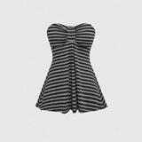 Pbong  Y2k Aesthetic Punk American High Street Thicn Strapless Harajuku Constrast Color Striped A-line Tank Top Spice Girl Punk Tee