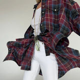 Pbong  Versatile Lapel Loose-Fit Amazon Cross-Border Vintage Shirt Plaid Long Sleeve Women's Style Shirt Spring Season