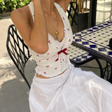 Korean Fashion Print Halter Camis Tank Tops Summer Knitted Slim Fit Tank Top High Street Commuter Casual Women's Wear