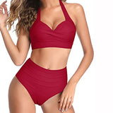 2025 Women's Bikinis Set Solid Color Knot Twist Bikini Swimsuit High Waist Adjustable Strap Two Piece Bathing Swimwear