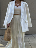 2025 New Beige Long Skirt For Women Casual Solid Color Elastic Waist Pleated Spring Summer Skirt Fashion Simple Woman Clothing