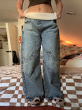 High-Waist Paneled Straight-Leg Jeans Light Blue Relaxed-Fit 2026 Spring Edgy Women Bottoms Fashion Casual Retro Denim Pants