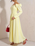 Pbong  Sweet Elegant Women Spring Summer Light Yellow One Shoulder Bow Dress Long Sleeve Waist Slimming Medium Length Princess Dress