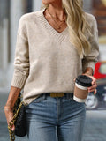 Autumn and winter women's casual V-neck pullover long sleeved knitted sweater