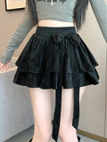 Sweet Bow Cake Skirts Women Vintage Slim High Waist Sexy Mini A Line Skirt Korean Preppy Style Fall Winter Dance Skirt New