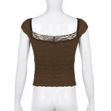 Lace-up Lace Patchwork Y2K Top Short Sleeve Summer Casual Cute Clothes Vintage Tank Tops Coquette T-shirt Women Tees