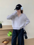 Fuzzy Sweater Hoodie Zip-Up Mohair-Knit Cardigan Women Long Sleeve Hooded Crop Top Knitwear Fall Winter Teen-girl Y2K Outfit