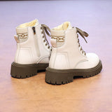 New Fashion Thick Sole Women's Boots Large Size Women's Shoes Black Keep Warm Fleece Platform Lace-up Ankle Boots 4875
