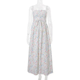 Pbong  Summer Floral Print Spaghetti Strap Dress Women Elegant High Waist Strapless Party Vestidos Female Boho Chic Beach Long Dresses