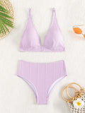 Plain Bikini Women High Waist Swimsuit Solid Padded Swimwear Female Bathers BathingSwimming Swim Suit Beachwear