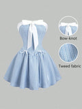 Pbong  Sweetra Women's Cute Off-Shoulder Bow-Tie A-Line Mini Dress, Sweet & Pure, Suitable For Birthday Party, Royal Blue