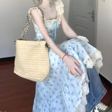 Pbong  Japan Kawaii Lolita Dress French Elegant Sweet Slim Long Dress Summer Harajuku Vintage Print Floral Y2k One Piece Dress Korean