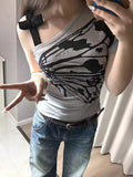 Pbong  Sexy Off shoulder Summer T shirt Women Korean Harajuku Aesthetic Print Short sleeve Body Tops Female Tees Cotton Front Bow Tied