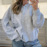 Pbong  Women Autumn Knit Cardigans with Pockets Casual Button Up O Neck Long Sleeve Knitwear Vintage Loose Fit Sweater Coats Winter