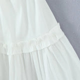 Pbong  Women Sexy White 3D Bow Ruched Front V neck Sling Dress Low Waist Wood ears Ruffles Swing A line Mini Dresses Party Robe