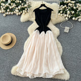 Women Chic Elegant patchwork mesh O-neck Ruched Long dress Sexy Evening Fashion  women clothing