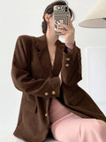 Elegant Women Corduroy Blazer Vintage Long Sleeve Casual Korean Suit Coat Fall Winter Retro Single Breasted Female Jacket