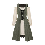 2025 Women's Dresses Sets Off The Shoulder Ruffles Mini Dress And Lace Up Ribbed Top Two Piece Set Long Sleeve Dress
