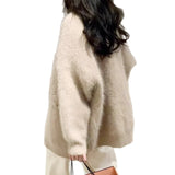Pbong  Women's Knitted Cardigan Sweater with Pockets Spring Autumn Medium Thickness Long Sleeve V-Neck Comfortable Casual Style