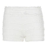 Pbong  Holiday Style Lace Patchwork Ruffle Texture Fabric Shorts Women's Causal Chic Slimming All Match Micro Bottoms White Homewear