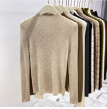 Mock Neck Sweater Woman Long Sleeve Rib Knit Mockneck Pullovers Plain Jumper Female Autumn Winter Soft Knitwear Basic Outfit