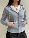 Solid Knitted Autumn Winter Women’s Sweats Cardigan Long Sleeve Ribbed Causal Basic 2024s Fashion Zip Up Hooded Coat