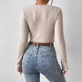 High End Euramerican Striped V Neck Long Sleeve Shirts Autumn Winter Harajuku Vintage Y2k Aesthetic Clothing Punk Solid Tops