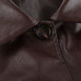 Pbong  New Autumn Fashion PU Leather Jacket Women's Lapel Single-Breasted Stitching Brown Coat Cool Style Commuter Clothing