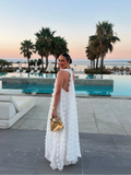 Women Sexy Backless Deep V-neck Halter Dress Fashion 3d Flower Patchwork Loose Robes New Female Vocation Party Dresses
