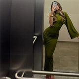 One Shoulder Long Sleeve Dress Solid Color Green Fashion Party Dress For Women Tight High Waist Elegant Summer Dresses New