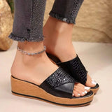Pbong  New Large Size Stone Pattern Fish Mouth Thick Soled Slippers for Border Casual Outer Wear Wedge Heel Women S Shoes Sandals